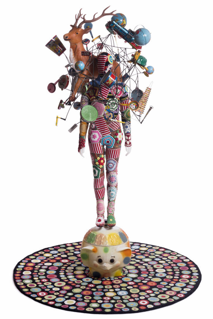 Soundsuit, 2012. Mixed media including embroidery, fabric, vintage toys, rug, and mannequin. Image © Nick Cave. Courtesy of the artist and Jack Shainman Gallery, New York. Photo by James Prinz Photography.