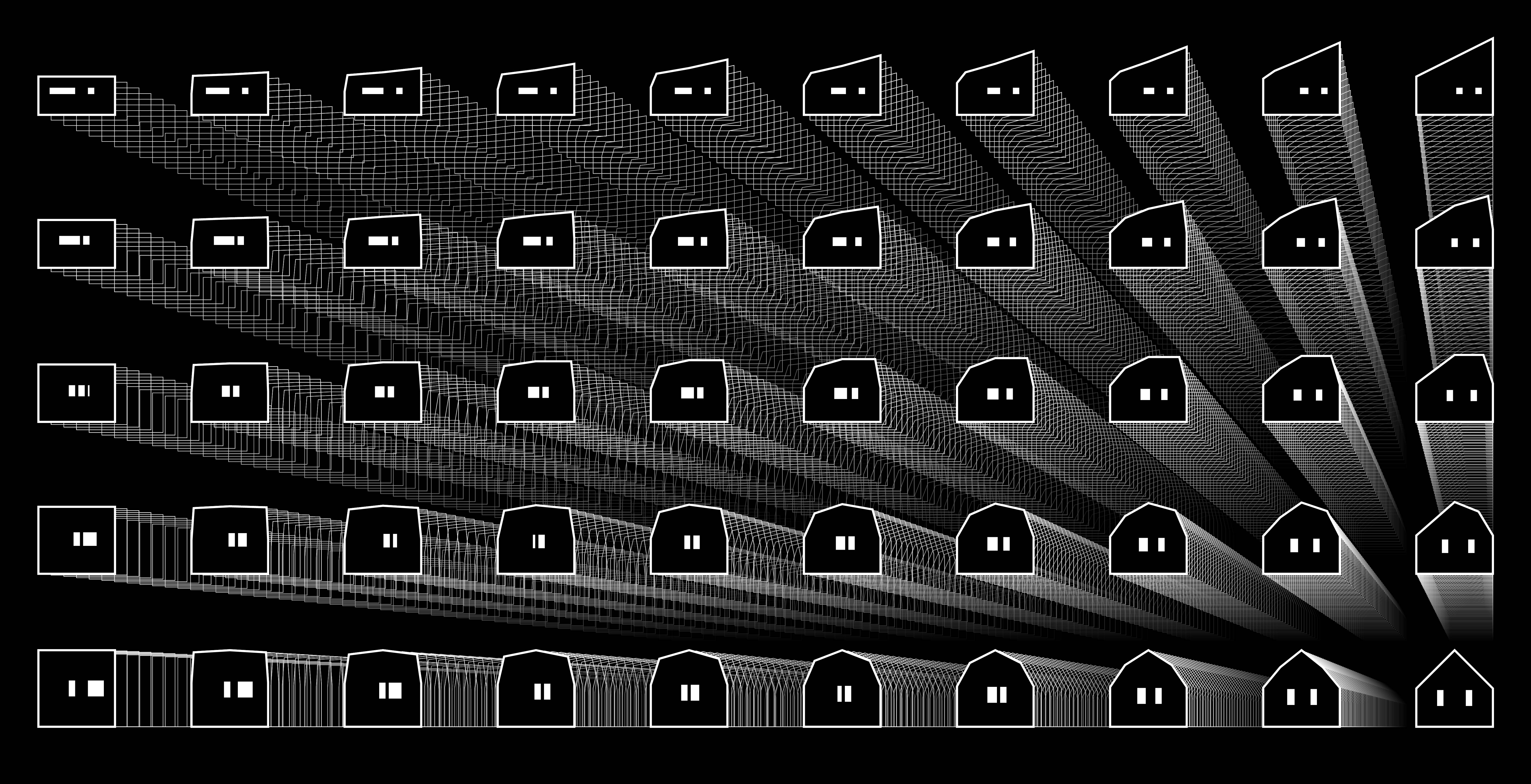 many rows of house typologies with impact shadow effect